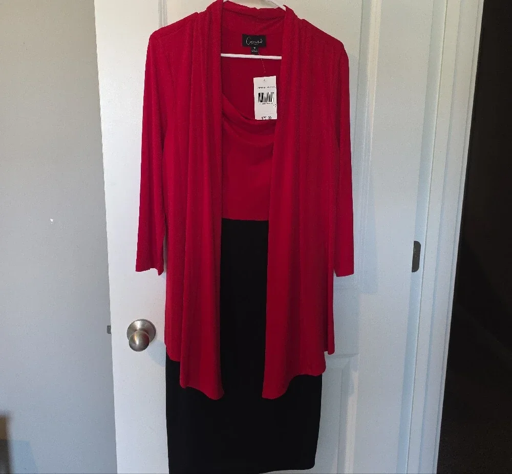 connected apparel Red Draped Top with Black Skirt Two-Piece Set